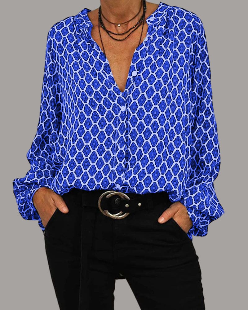 ELVIRA™ - Geometric V-Neck Blouse